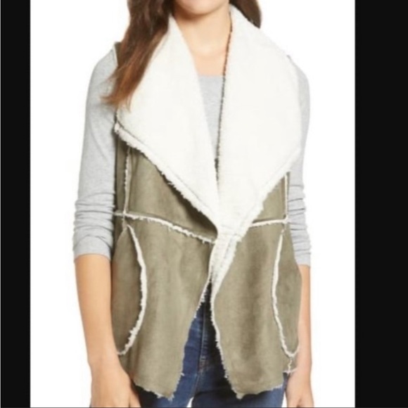 Caslon Reversible Faux Shearling & Vegan Suede Drape Lapel Pocket Patch Vest SzS - Picture 2 of 16